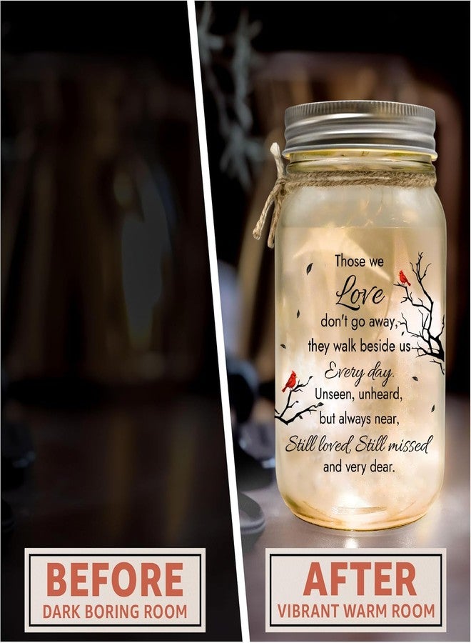 2IMT Those We Love Don't Go Away, Memorial Gifts for Loss Of Mom, Dad Son Husband, Bereavement Gift Idea Memory Lamps Sympathy Memory Gifts for Loss Loved Ones Red Cardinal In Loving Memory Mason Jar Light - Image 2